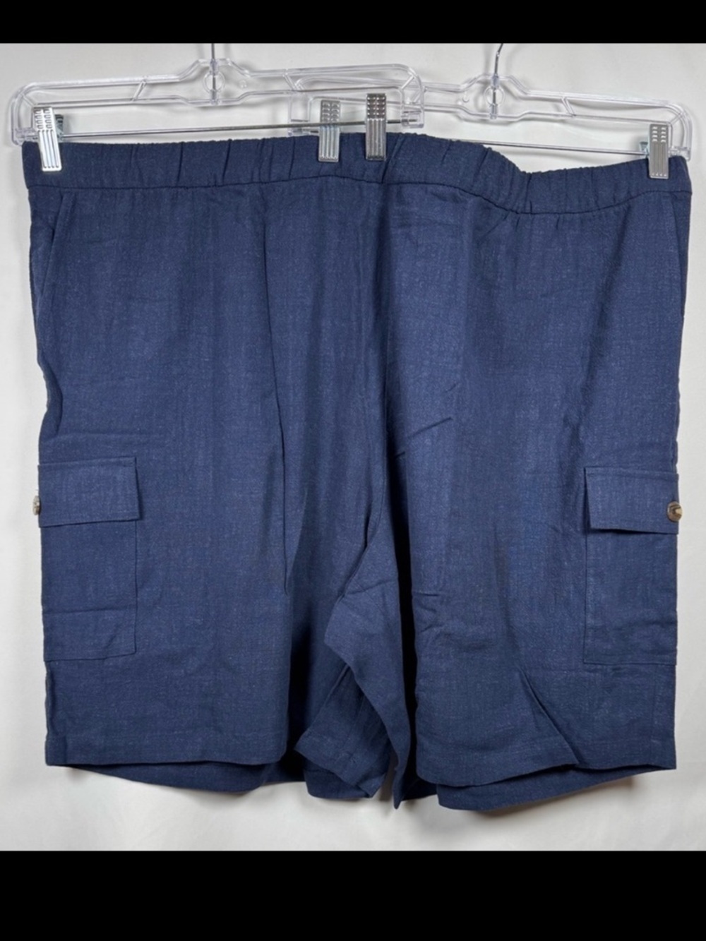 Susan Graver Pure Blue Linen Blend Cargo Shorts 3XP
